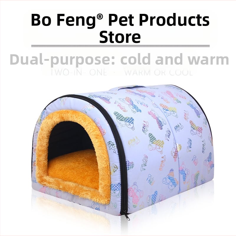 Cuib de pisici de dimensiuni mici și mijlocii, detașabil și lavabil, îngroșat, cald, semi-închis, detașabil și lavabil, cu dublă utilizare, cuib de animale de companie universale pentru patru anotimpuri