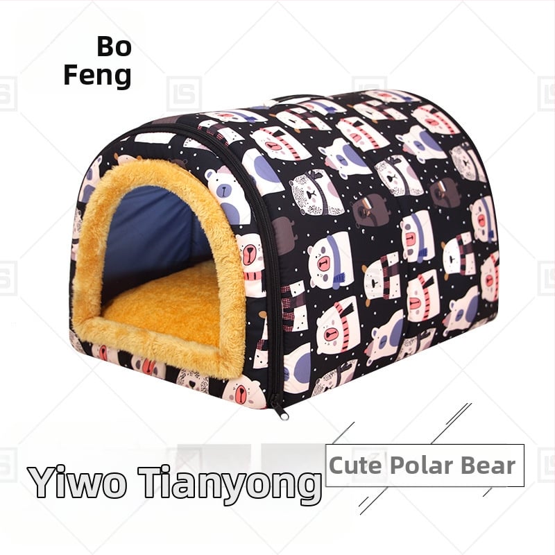 Cuib de pisici de dimensiuni mici și mijlocii, detașabil și lavabil, îngroșat, cald, semi-închis, detașabil și lavabil, cu dublă utilizare, cuib de animale de companie universale pentru patru anotimpuri