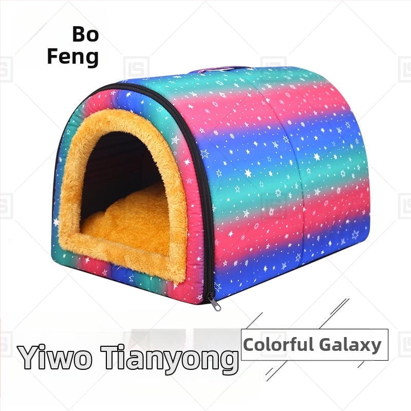 Cuib de pisici de dimensiuni mici și mijlocii, detașabil și lavabil, îngroșat, cald, semi-închis, detașabil și lavabil, cu dublă utilizare, cuib de animale de companie universale pentru patru anotimpuri