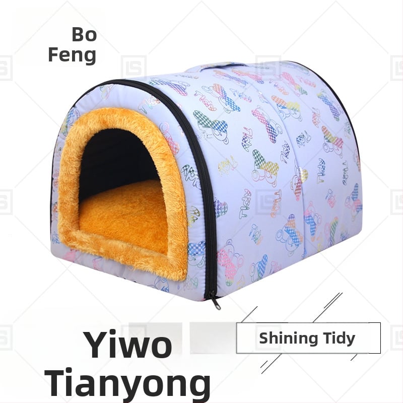 Cuib de pisici de dimensiuni mici și mijlocii, detașabil și lavabil, îngroșat, cald, semi-închis, detașabil și lavabil, cu dublă utilizare, cuib de animale de companie universale pentru patru anotimpuri