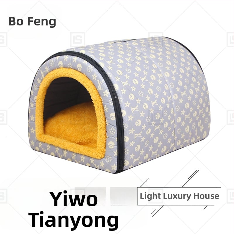 Cuib de pisici de dimensiuni mici și mijlocii, detașabil și lavabil, îngroșat, cald, semi-închis, detașabil și lavabil, cu dublă utilizare, cuib de animale de companie universale pentru patru anotimpuri