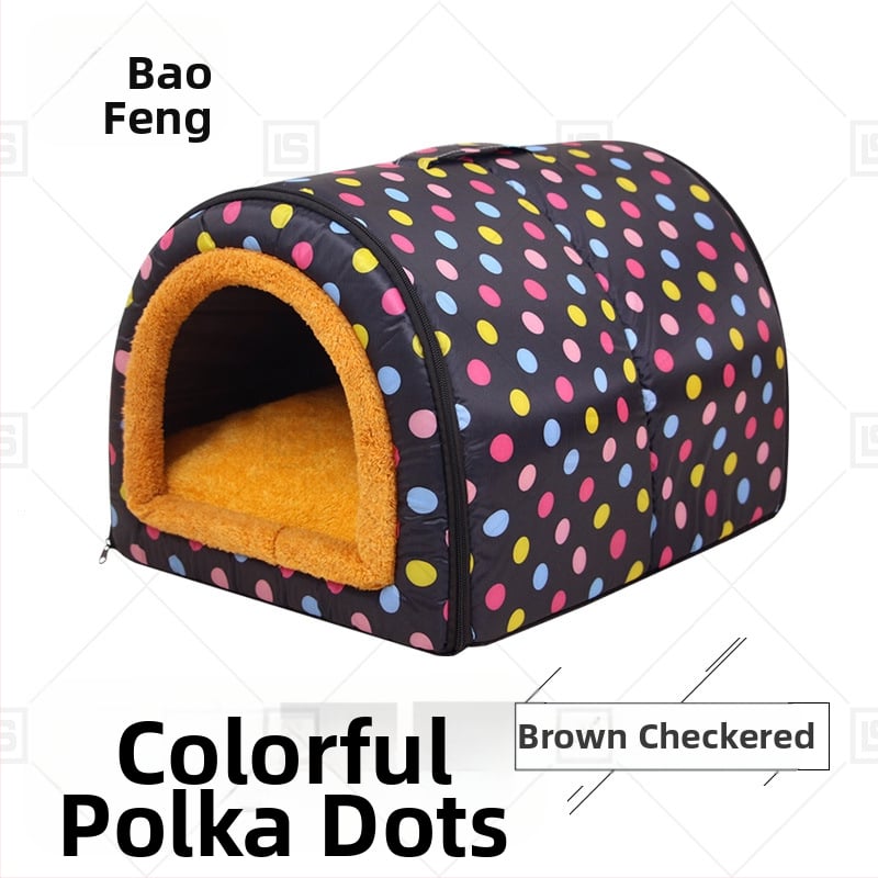 Cuib de pisici de dimensiuni mici și mijlocii, detașabil și lavabil, îngroșat, cald, semi-închis, detașabil și lavabil, cu dublă utilizare, cuib de animale de companie universale pentru patru anotimpuri