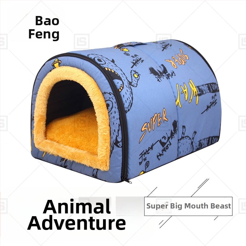 Cuib de pisici de dimensiuni mici și mijlocii, detașabil și lavabil, îngroșat, cald, semi-închis, detașabil și lavabil, cu dublă utilizare, cuib de animale de companie universale pentru patru anotimpuri