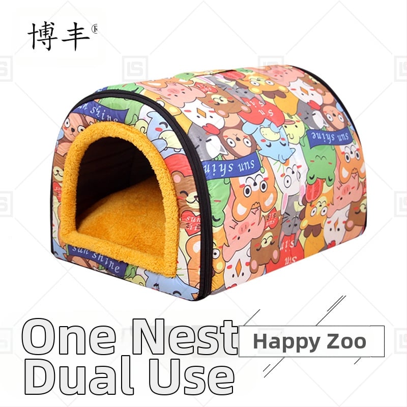 Cuib de pisici de dimensiuni mici și mijlocii, detașabil și lavabil, îngroșat, cald, semi-închis, detașabil și lavabil, cu dublă utilizare, cuib de animale de companie universale pentru patru anotimpuri