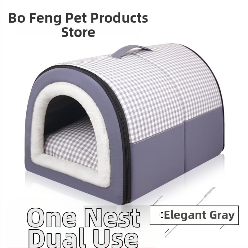 Cuib de pisici de dimensiuni mici și mijlocii, detașabil și lavabil, îngroșat, cald, semi-închis, detașabil și lavabil, cu dublă utilizare, cuib de animale de companie universale pentru patru anotimpuri