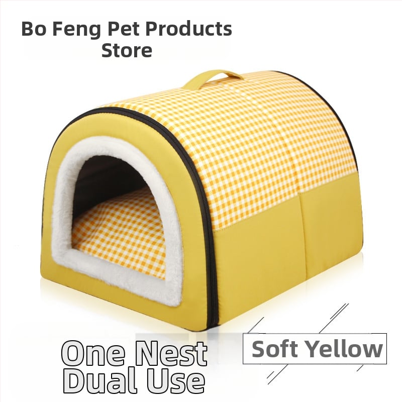 Cuib de pisici de dimensiuni mici și mijlocii, detașabil și lavabil, îngroșat, cald, semi-închis, detașabil și lavabil, cu dublă utilizare, cuib de animale de companie universale pentru patru anotimpuri