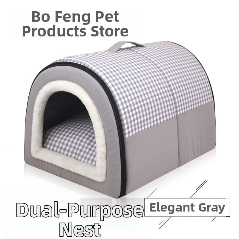 Cuib de pisici de dimensiuni mici și mijlocii, detașabil și lavabil, îngroșat, cald, semi-închis, detașabil și lavabil, cu dublă utilizare, cuib de animale de companie universale pentru patru anotimpuri