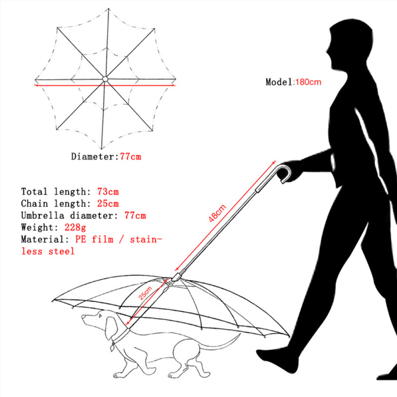 Lemmikloomade läbipaistev vihmavari koerte jalutamiseks vihmasel päeval, kaasaskantav ja vihmakindel, kasside ja koerte lemmikloomade vihmavari rihmaga