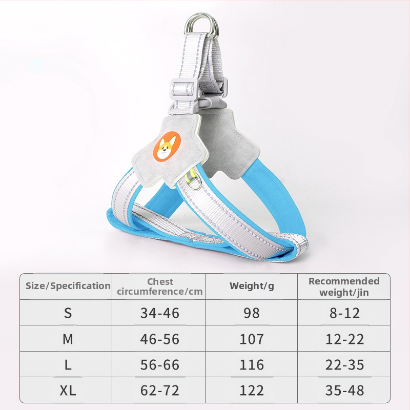 Γιλέκο με σχοινί έλξης για σκύλους, ιμάντας στήθους για κατοικίδια, σχοινί περπατήματος για σκύλους, Chai για σκύλους, Corgi, αντανακλαστικό, αντιεκρηκτικό, σχοινί περπατήματος για σκύλους, πλάτη