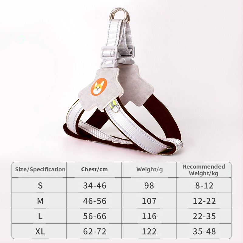 Γιλέκο με σχοινί έλξης για σκύλους, ιμάντας στήθους για κατοικίδια, σχοινί περπατήματος για σκύλους, Chai για σκύλους, Corgi, αντανακλαστικό, αντιεκρηκτικό, σχοινί περπατήματος για σκύλους, πλάτη