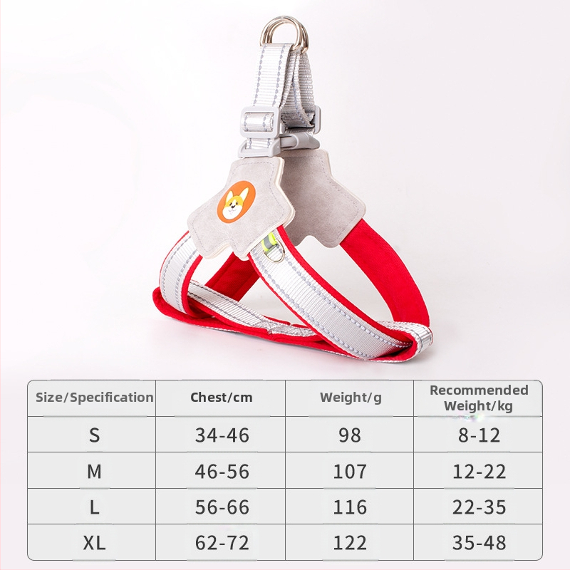 Γιλέκο με σχοινί έλξης για σκύλους, ιμάντας στήθους για κατοικίδια, σχοινί περπατήματος για σκύλους, Chai για σκύλους, Corgi, αντανακλαστικό, αντιεκρηκτικό, σχοινί περπατήματος για σκύλους, πλάτη