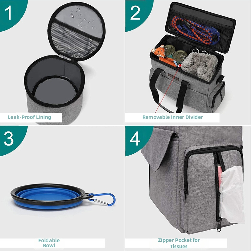 Suure mahutavusega lemmikloomatoidu kott, multifunktsionaalne kott, koeratoidu mänguasjad ja muu hoiukottide komplekt õues telkimiseks