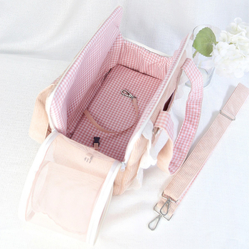 Φορητή τσάντα για σκύλους, τσάντα για μικρά σκυλιά και γάτες, κλουβί αεροπορικής εταιρείας, τσάντα ταξιδιού για γάτες ώμου και χιαστί με ριγέ σχέδιο