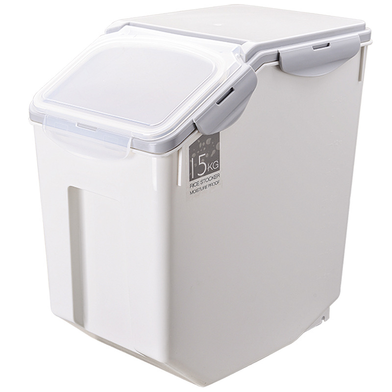 Plastikinis ryžių kibiras, sandarus, drėgmei atsparus, 10 kg, virtuvės, buitinis grūdų laikymo kibiras su dangčiu, naminių gyvūnėlių, kačių grūdų kibiras, atsparus vabzdžiams, laikymo indas
