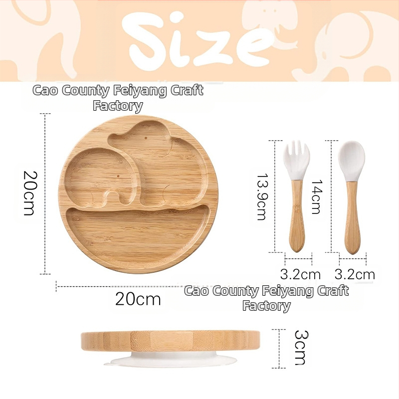 Medinė vaikiška animacinių filmukų vakarienės lėkštė kūdikių maitinimo maisto papildoma vakarienės lėkštė silikoninis siurbtukas fiksuotas siurbtukas kūdikiui bambukinis vakarienės lėkštė