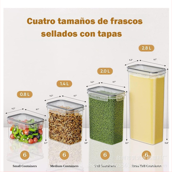 Tehase PP-plastist 24-osaline komplekt paksendatud teraviljaga suletud purkidest külmkapi läbipaistva hoiukarbi hoiupurgid