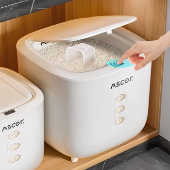 Ryžių kibiras, buitinis, sandarus, nuo vabzdžių ir drėgmei atsparus, 10 kg, stilingas maistinių miltų laikymo bakas, ryžių cilindrinė dėžė, ryžių makaronų laikymas