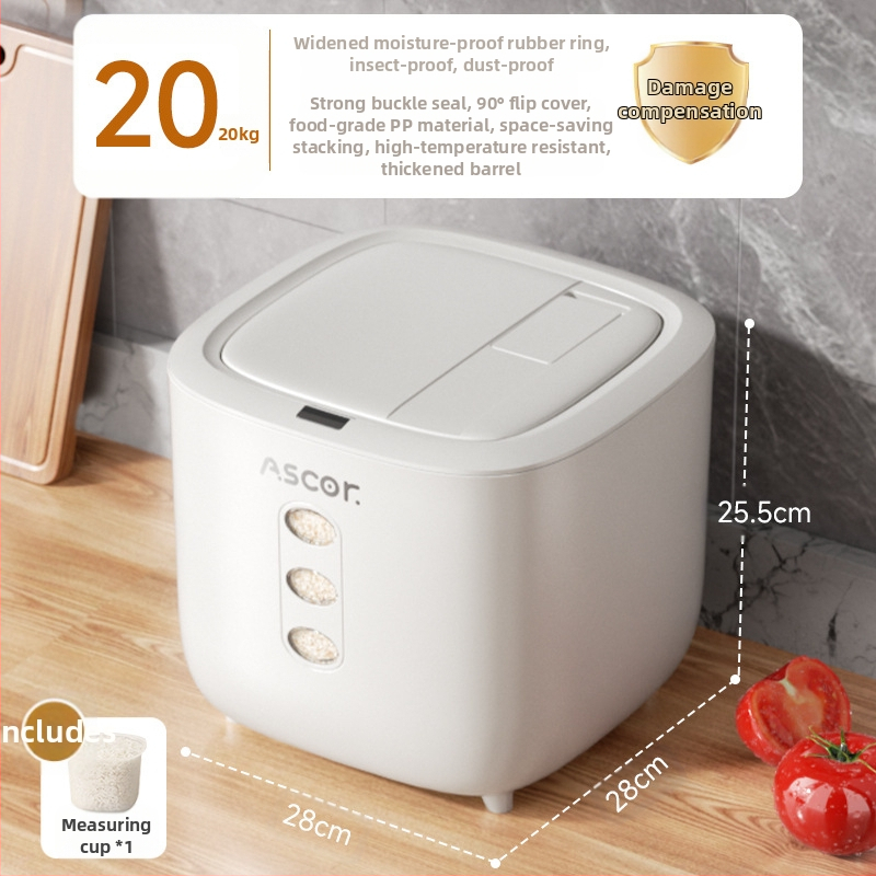 Ryžių kibiras, buitinis, sandarus, nuo vabzdžių ir drėgmei atsparus, 10 kg, stilingas maistinių miltų laikymo bakas, ryžių cilindrinė dėžė, ryžių makaronų laikymas