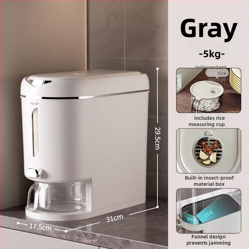 Ryžių kibiras, buitinis, sandarus, nuo vabzdžių ir drėgmei atsparus, 10 kg, stilingas maistinių miltų laikymo bakas, ryžių cilindrinė dėžė, ryžių makaronų laikymas