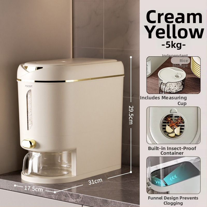 Ryžių kibiras, buitinis, sandarus, nuo vabzdžių ir drėgmei atsparus, 10 kg, stilingas maistinių miltų laikymo bakas, ryžių cilindrinė dėžė, ryžių makaronų laikymas