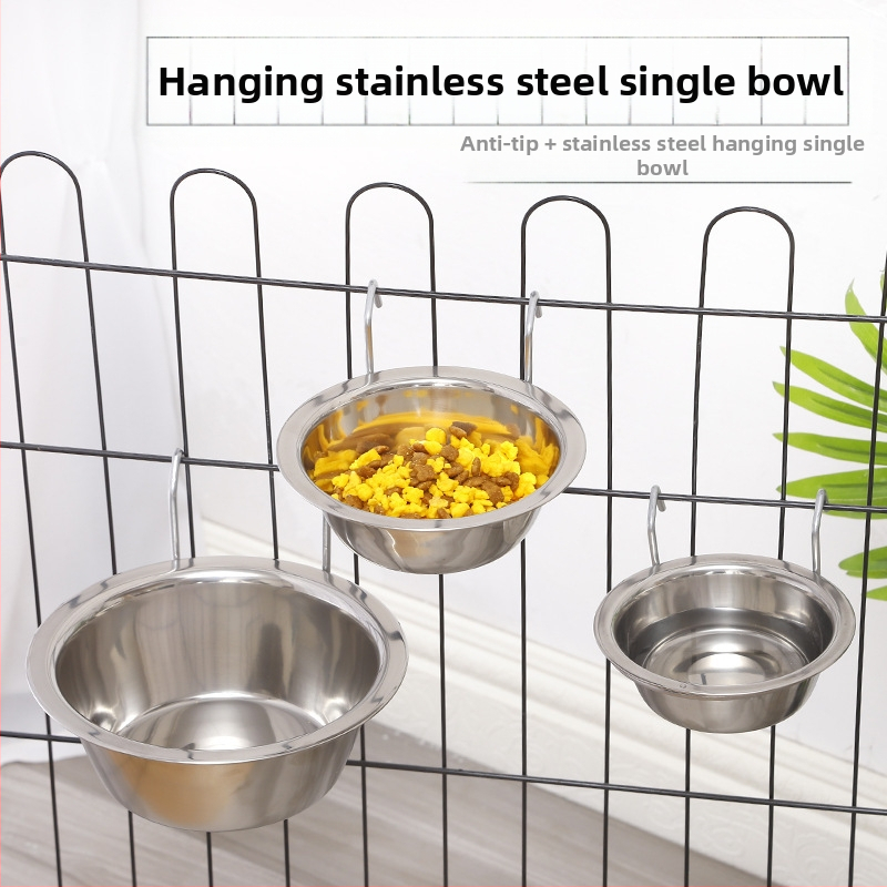 Veľkoobchod s novou klietkou pre psov, závesnou miskou pre domáce zvieratá, závesnou nerezovou miskou pre psov s jednou miskou na krmivo pre domáce zvieratá, riadom na vodu