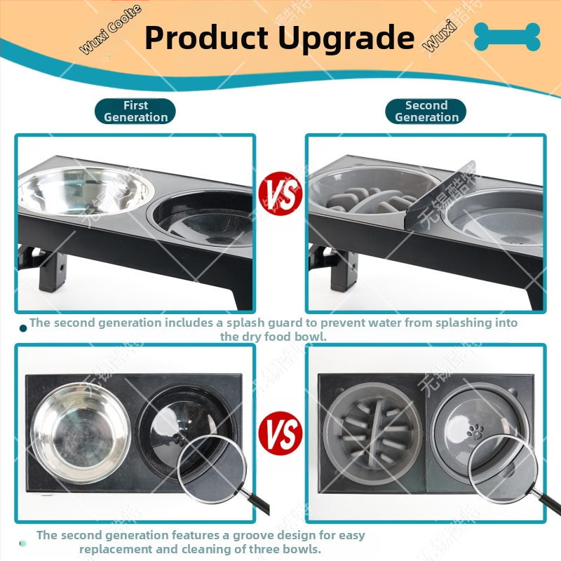 Купа за повдигане на домашни любимци, сгъваема купа за кучета, бавна храна, бавна храна, против задавяне, повдигната купа за ориз, двойна купа, повдигната купа, купа за облизване