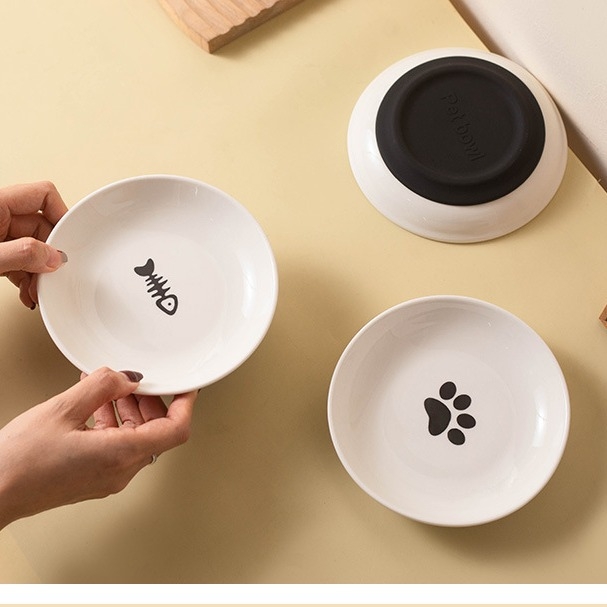 Keramička zdjela za mačke, prekogranična oprema za kućne ljubimce, silikonska neklizajuća keramička zdjela, zdjela za hranu za pse, zdjela za hranu za mačke s protukliznom površinom, zdjela za pse s ribljom kosti