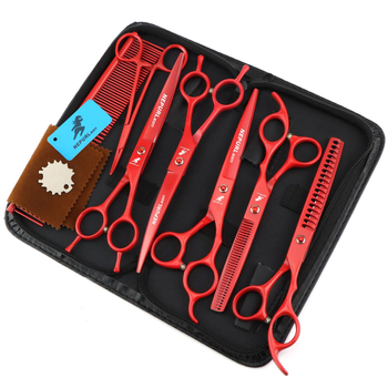 7.0 инча зелени 6 ножици за красота на домашни любимци прави ножици ножици с двойна опашка мачете ножици костюм рибена кост зъби зъби ножици за зъби