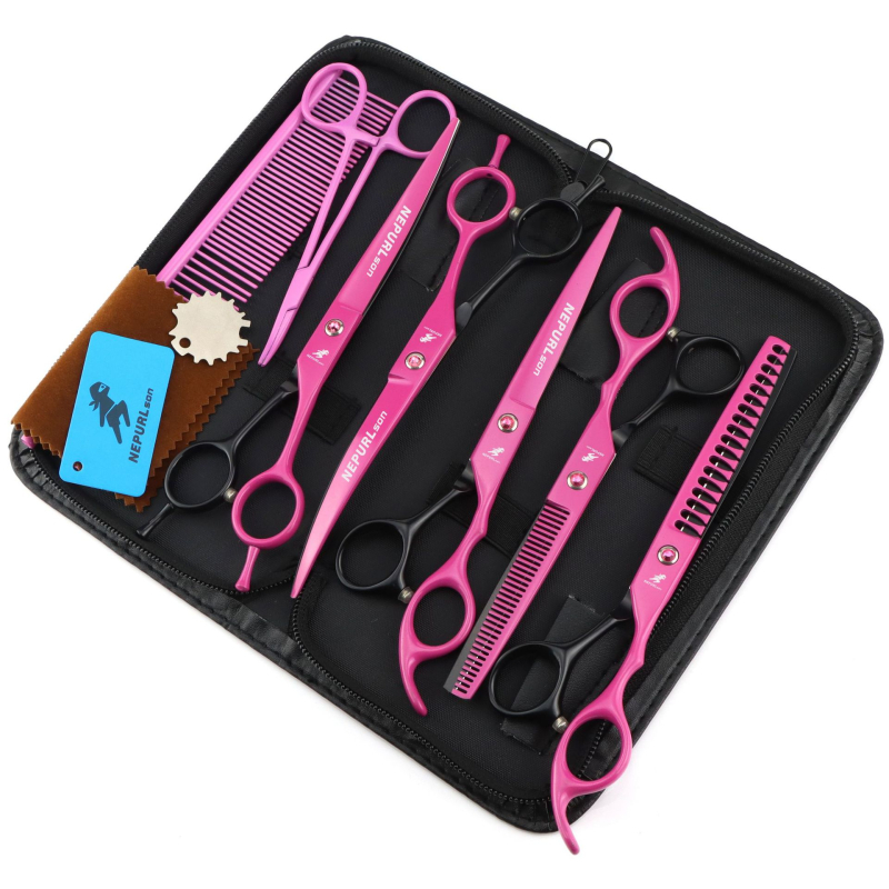 7.0 инча зелени 6 ножици за красота на домашни любимци прави ножици ножици с двойна опашка мачете ножици костюм рибена кост зъби зъби ножици за зъби