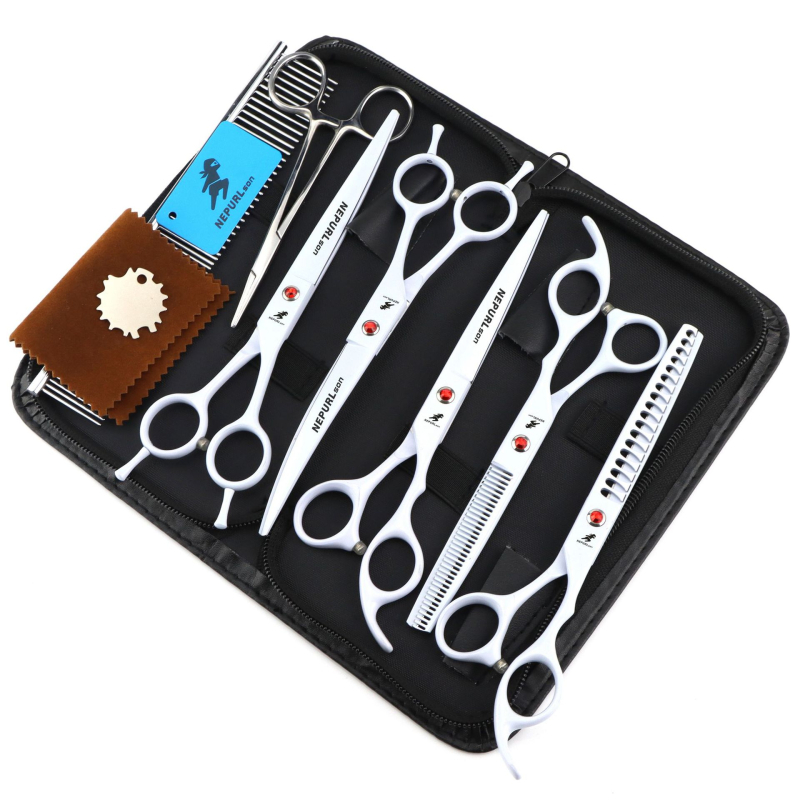 7.0 инча зелени 6 ножици за красота на домашни любимци прави ножици ножици с двойна опашка мачете ножици костюм рибена кост зъби зъби ножици за зъби