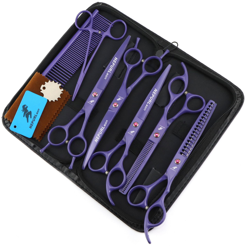 7.0 инча зелени 6 ножици за красота на домашни любимци прави ножици ножици с двойна опашка мачете ножици костюм рибена кост зъби зъби ножици за зъби