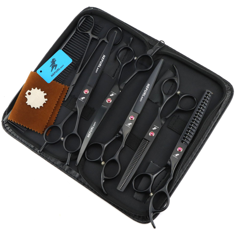 7.0 инча зелени 6 ножици за красота на домашни любимци прави ножици ножици с двойна опашка мачете ножици костюм рибена кост зъби зъби ножици за зъби