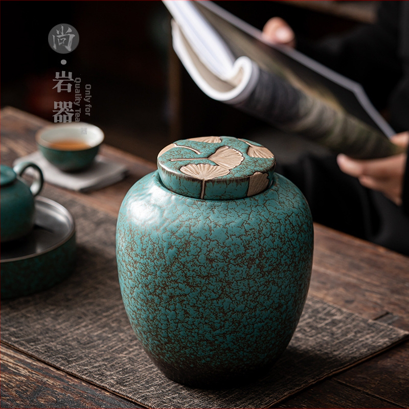 Keraminis buitinis didelis arbatos indelis sandariai uždarytas indelis vintažinis akmens masės drėgmei atsparus arbatos laikymo indelis arbatos pakavimo dėžutė pu`er arbatos dėžė