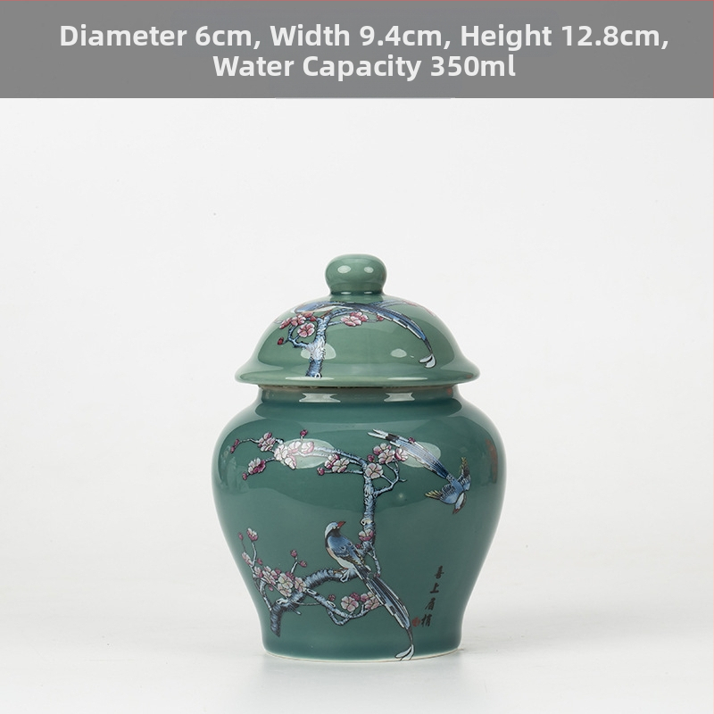 Keramikas maza izmēra tējas burciņa, noslēgta burciņa, mājsaimniecības tējas iepakojuma kaste, celadon tējas burciņas uzglabāšanas burciņa, vispārīga burciņa ar vāku