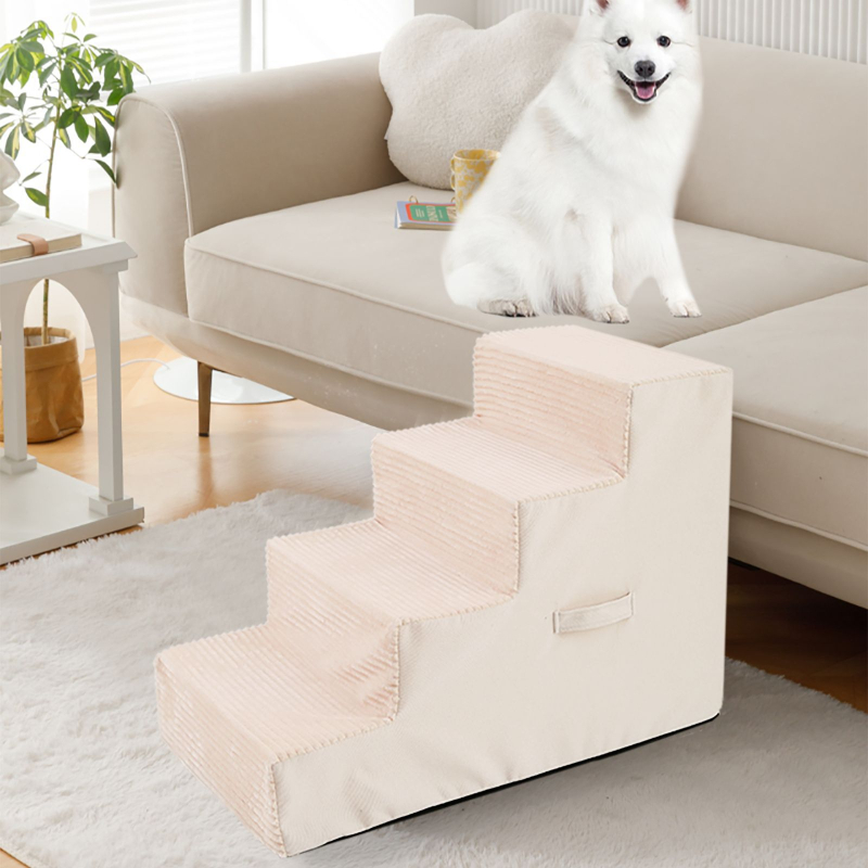 Σκαλοπάτια για σκύλους, σκαλοπάτια σκύλου τεσσάρων σκαλοπατιών για ψηλό κρεβάτι και καναπέ, σκάλα κατοικίδιων ζώων από αφρό υψηλής πυκνότητας 4 σκαλοπατιών