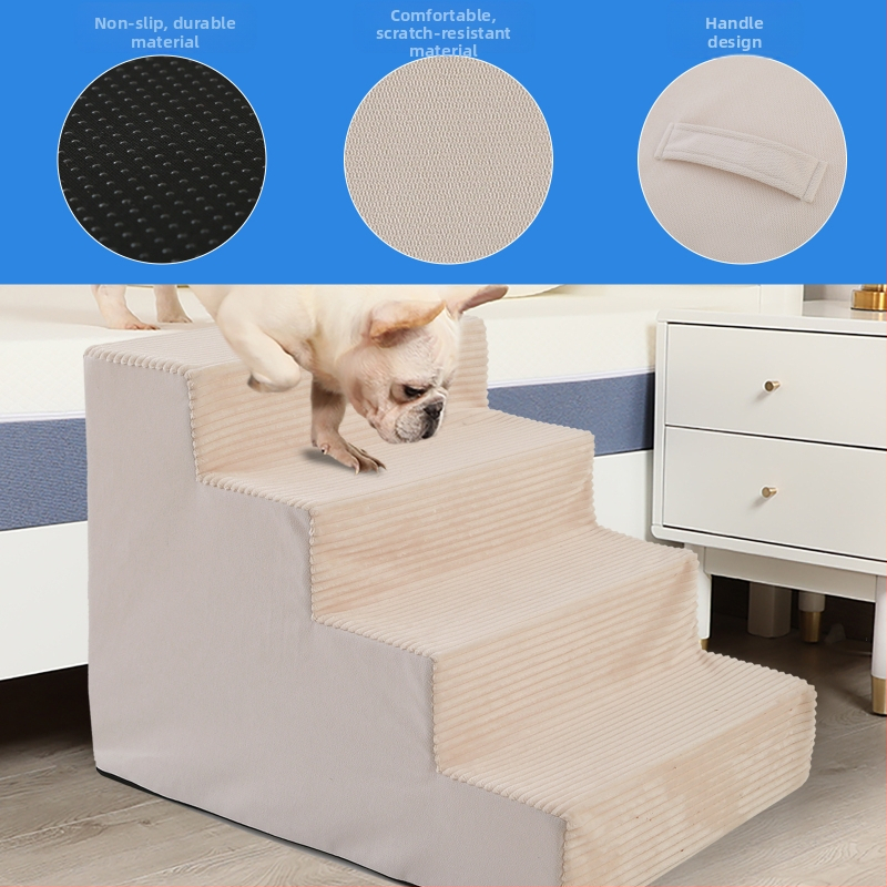 Schody pre psov, štvorstupňové schody pre psov na vysokú posteľ a pohovku, 4-stupňový rebrík pre domáce zvieratá z peny s vysokou hustotou