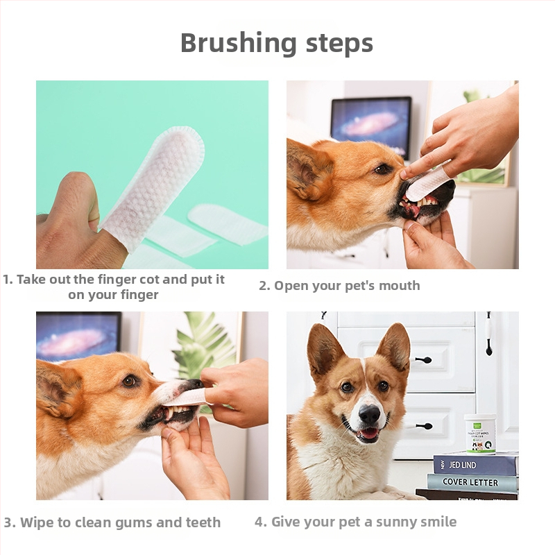 Търговия на едро на кърпички за почистване на зъби за домашни любимци, покриващи пръсти, 50 броя, дезодорант за премахване на камъни за котки и кучета, почистване на устната кухина, доставка на едно парче