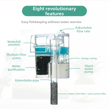Nepalo akvariumo filtras, mažas, cirkuliacinis siurblys, trijų viename, vandens valymo krioklys, deguonies didinimo, tylus, buitinis, montuojamas ant sienos