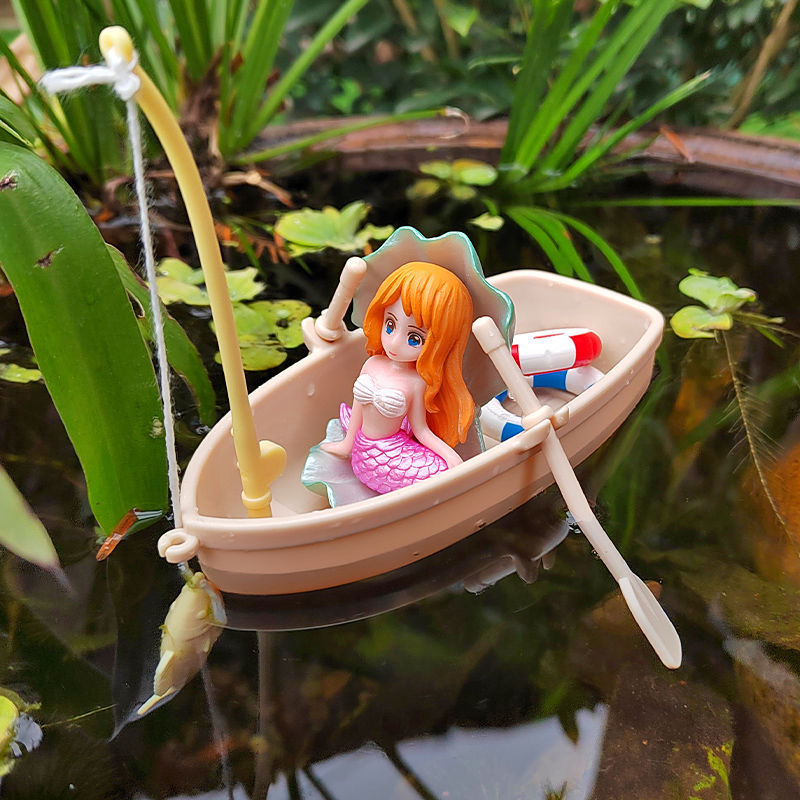Микро пейзажни DIY орнаменти мини симулационна лодка пръстен за плуване рибарска лодка аквариум плаващ модел озеленяване играчка