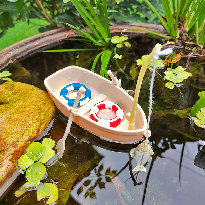 Микро пейзажни DIY орнаменти мини симулационна лодка пръстен за плуване рибарска лодка аквариум плаващ модел озеленяване играчка