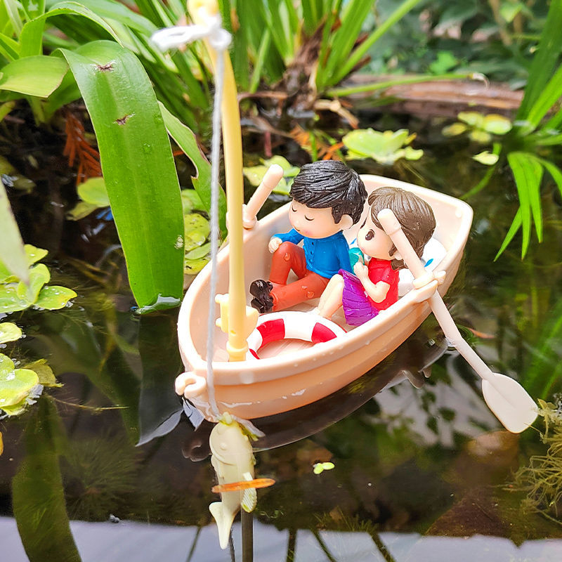 Микро пейзажни DIY орнаменти мини симулационна лодка пръстен за плуване рибарска лодка аквариум плаващ модел озеленяване играчка