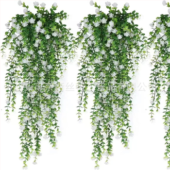 Tarpvalstybinė žalių augalų sieninė dekoracija, eukalipto, kamelijos, vynmedžio, eukalipto lapo, rotango, kabanti gėlių dekoracija