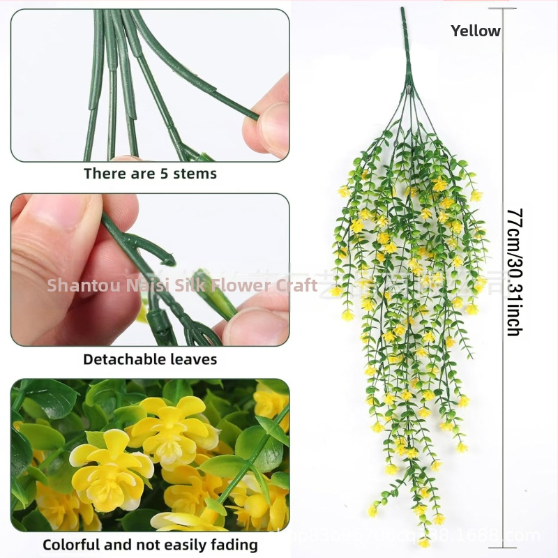 Tarpvalstybinė žalių augalų sieninė dekoracija, eukalipto, kamelijos, vynmedžio, eukalipto lapo, rotango, kabanti gėlių dekoracija