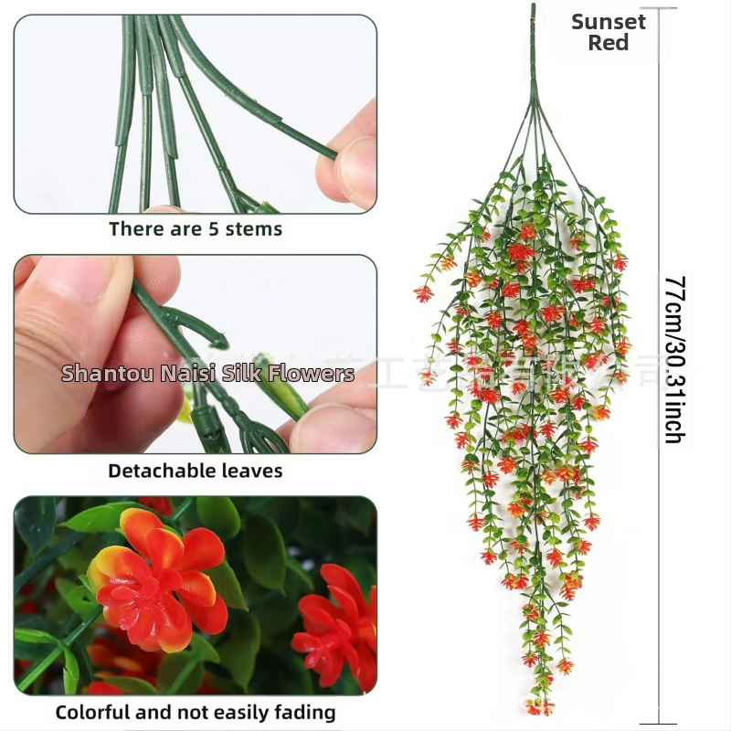 Tarpvalstybinė žalių augalų sieninė dekoracija, eukalipto, kamelijos, vynmedžio, eukalipto lapo, rotango, kabanti gėlių dekoracija