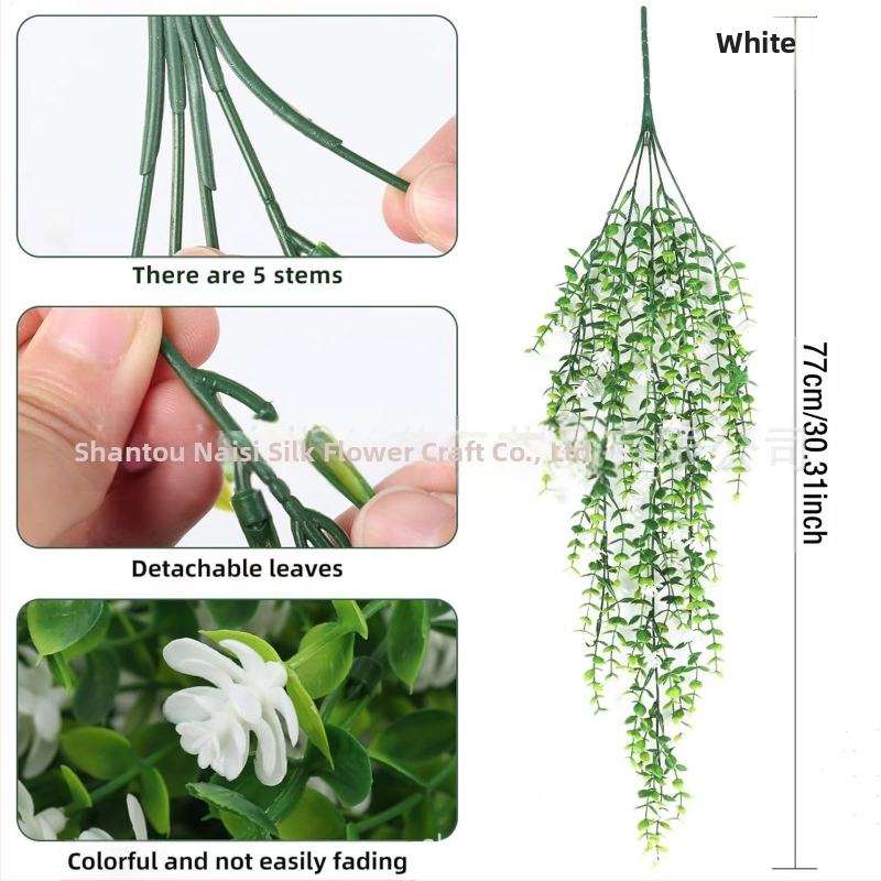 Tarpvalstybinė žalių augalų sieninė dekoracija, eukalipto, kamelijos, vynmedžio, eukalipto lapo, rotango, kabanti gėlių dekoracija