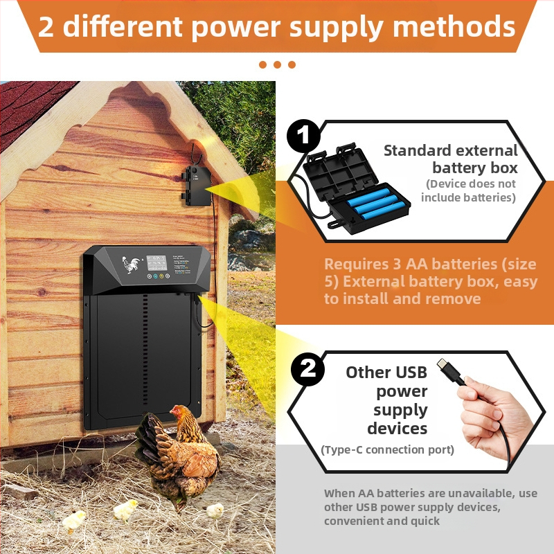 Liela izmēra pārrobežu intelektuālas elektriskās vistu mājas durvis, gaismjutīgas, pret saspiešanu, ūdensizturīgas, sausas baterijas, daudzfunkcionālas dzīvnieku mājputnu durvis