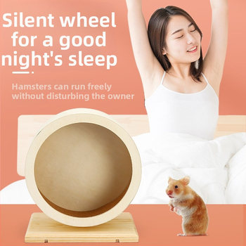 Τροχός τρεξίματος χάμστερ χρυσή αρκούδα σίγασης ξύλινος με βραχίονα με ρολό χαλιού από φελλό για αθλητικά παιχνίδια, είδη εξωραϊσμού