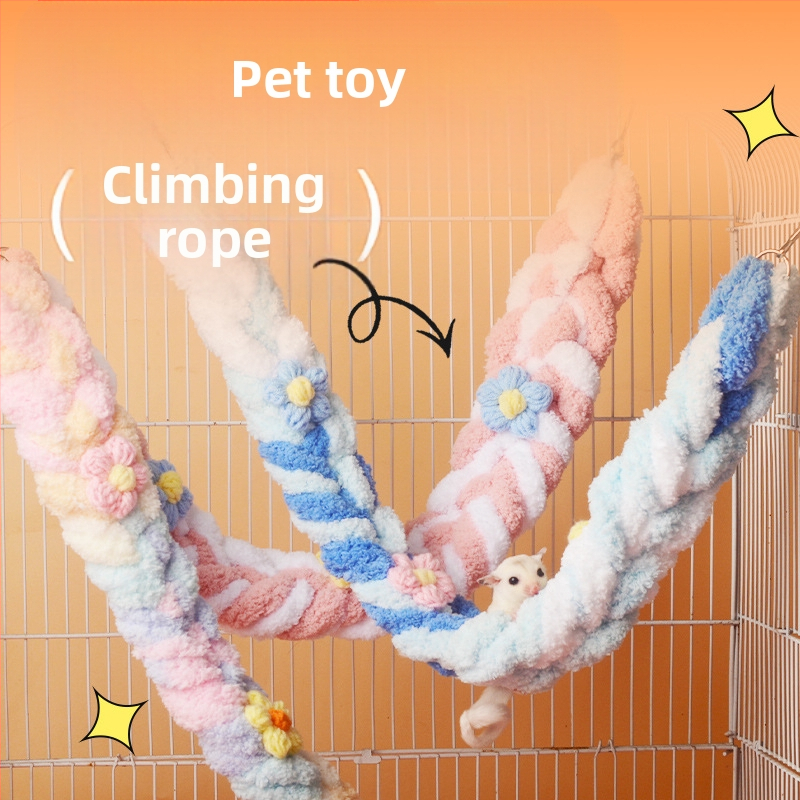 Coardă de alpinism cu sac de miere, leagăn drăguț, scară de alpinism, papagal, jucării pentru păsări, consumabile, frânghie de bumbac colorată, decor de hamster drăguț