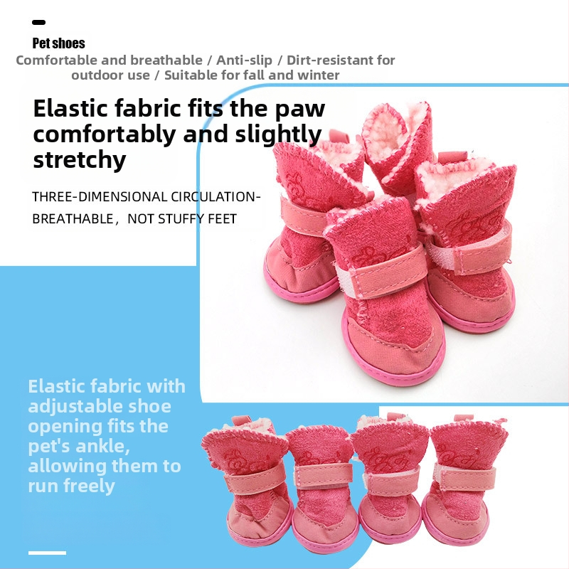 Обувки за домашни любимци, снежни ботуши, обувки за котки, обувки за кучета, есенни и зимни, плюшени чихуахуа, агнешка вълна, памучни обувки за кучета