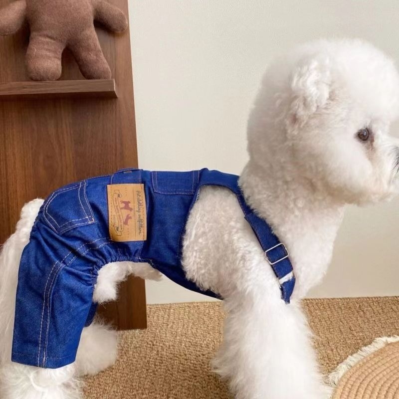 Дрехи за домашни любимци, кучешки дрехи, презрамки, дънкови панталони, изпрани, устойчиви на износване, истински деним, плюшени мечета Шнери